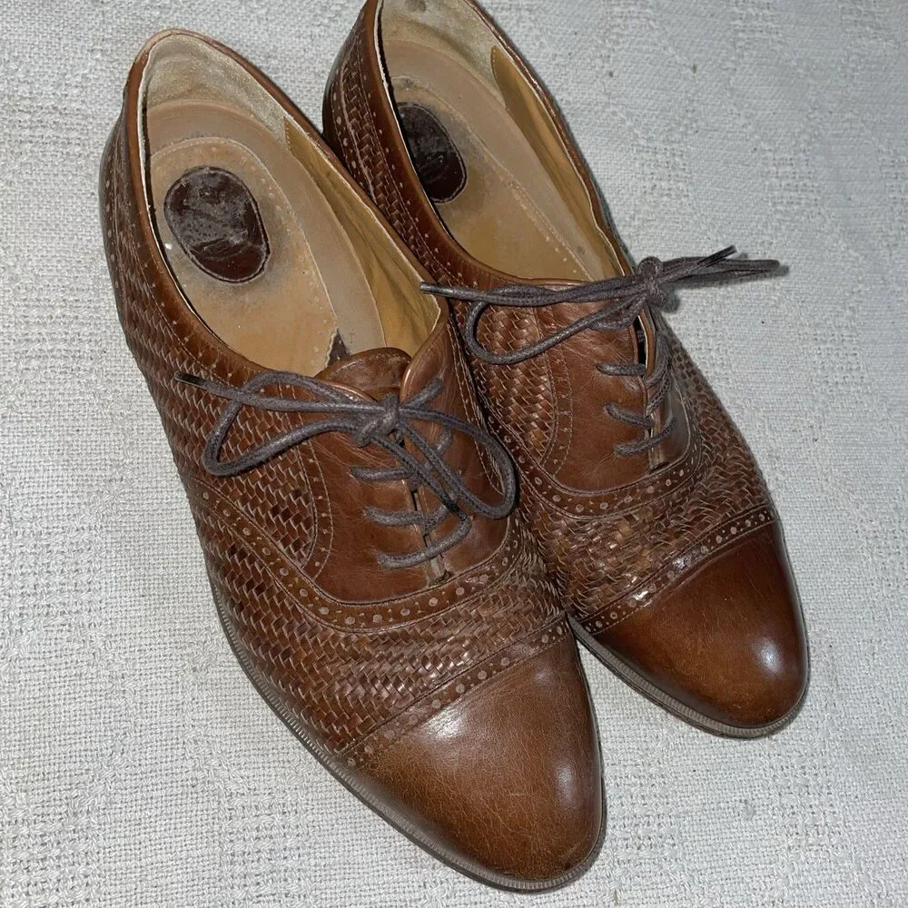 Paragon Men’s Captoe Dress Shoes Size 12 D Brown Weave Leather Business Formal